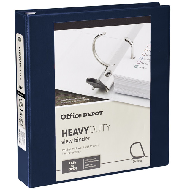 OFFICE DEPOT OD03039 Heavy-Duty View 3-Ring Binder, 1 1/2in D-Rings, 49% Recycled, Navy OFFICE DEPOT OD03039 Heavy-Duty View 3-Ring Binder, 1 1/2in D-Rings, 49% Recycled, Navy