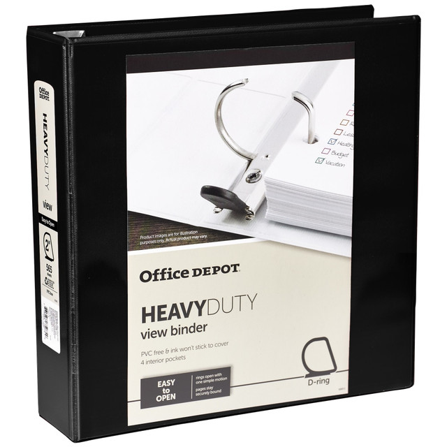 OFFICE DEPOT OD03046 Brand Heavy-Duty View 3-Ring Binder, 2in D-Rings, 49% Recycled, Black OFFICE DEPOT OD03046 Brand Heavy-Duty View 3-Ring Binder, 2in D-Rings, 49% Recycled, Black