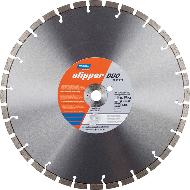 Norton 70184683613 Wet & Dry Cut Saw Blade: 14" Dia, 1" Arbor Hole