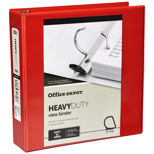 OFFICE DEPOT OD03315 Brand Heavy-Duty View 3-Ring Binder, 2in D-Rings, 49% Recycled, Red OFFICE DEPOT OD03315 Brand Heavy-Duty View 3-Ring Binder, 2in D-Rings, 49% Recycled, Red