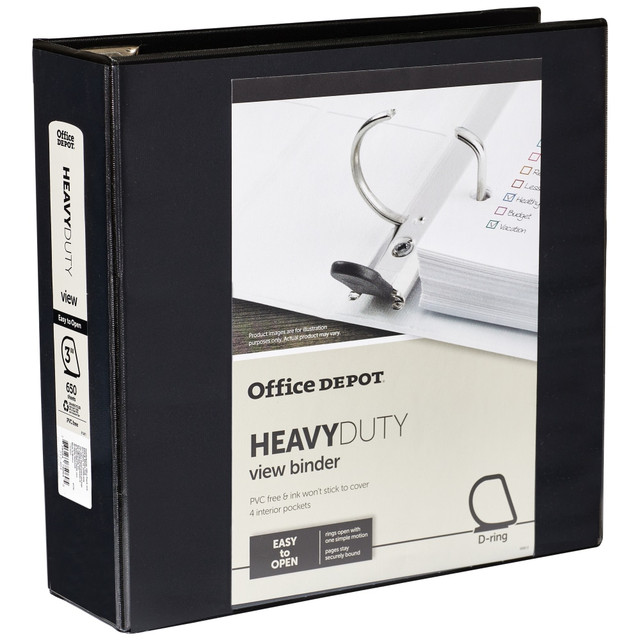 OFFICE DEPOT OD03020 Brand Heavy-Duty View 3-Ring Binder, 3in D-Rings, 49% Recycled, Black OFFICE DEPOT OD03020 Brand Heavy-Duty View 3-Ring Binder, 3in D-Rings, 49% Recycled, Black