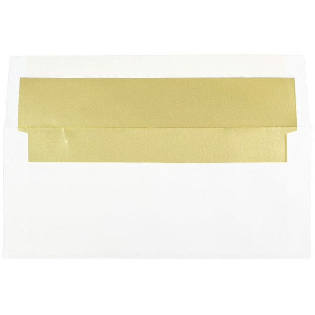JAM PAPER AND ENVELOPE JAM Paper 95165  Booklet Envelopes, #10, Gummed Seal, Gold/White, Pack Of 25