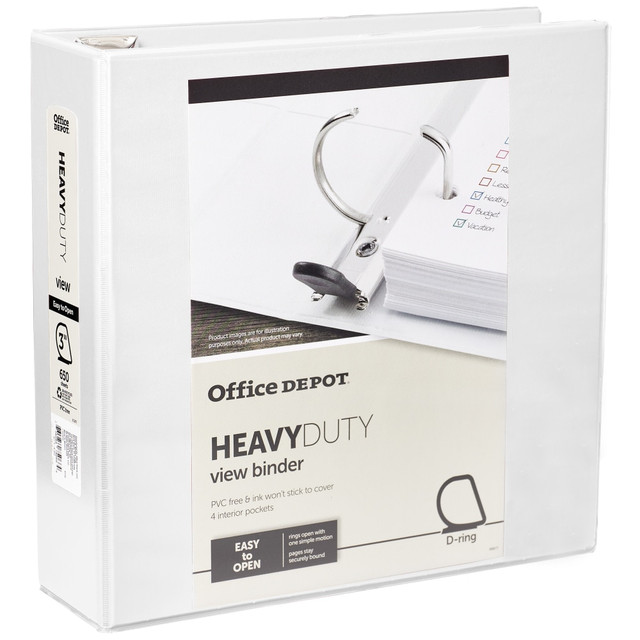 OFFICE DEPOT OD03105 Brand Heavy-Duty View 3-Ring Binder, 3in D-Rings, White OFFICE DEPOT OD03105 Brand Heavy-Duty View 3-Ring Binder, 3in D-Rings, White