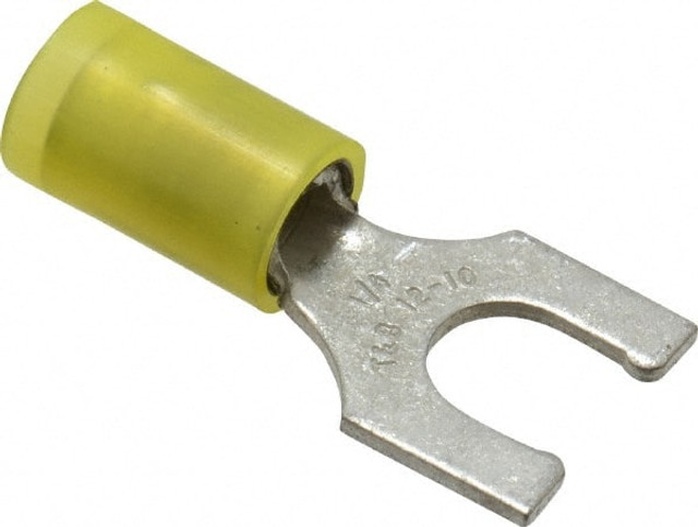 Thomas & Betts RC10-14FL Locking Fork Terminal: Yellow, Nylon, Partially Insulated, #1/4" Stud, Crimp