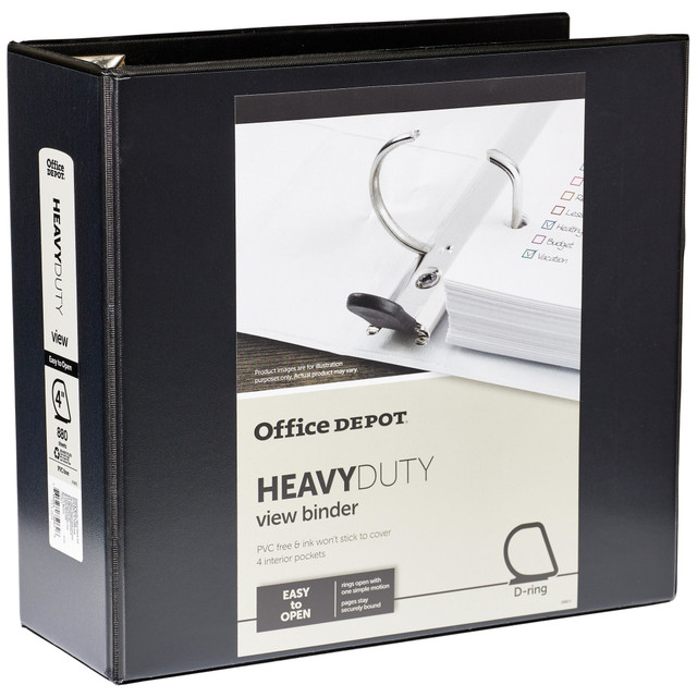 OFFICE DEPOT OD03016 Brand Heavy-Duty View 3-Ring Binder, 4in D-Rings, Black OFFICE DEPOT OD03016 Brand Heavy-Duty View 3-Ring Binder, 4in D-Rings, Black