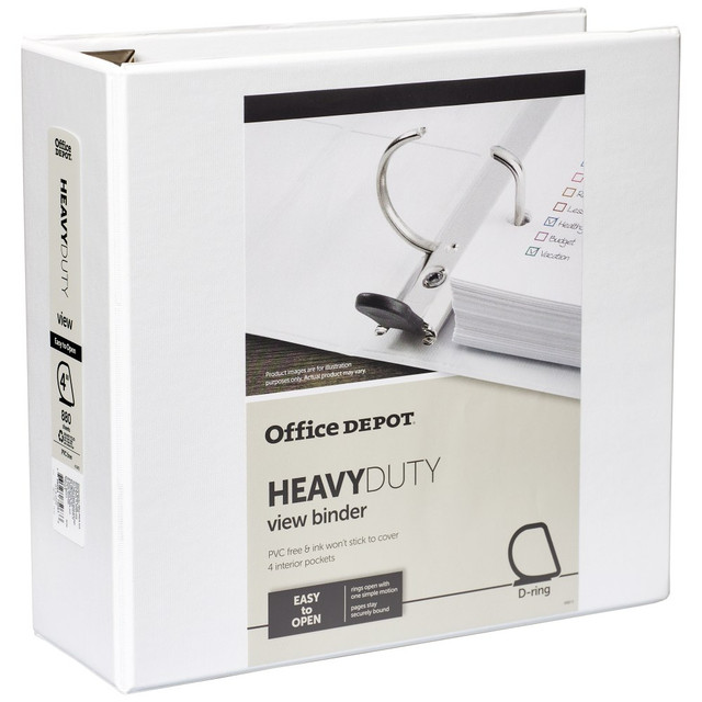 OFFICE DEPOT OD03106 Brand Heavy-Duty View 3-Ring Binder, 4in D-Rings, 49% Recycled, White OFFICE DEPOT OD03106 Brand Heavy-Duty View 3-Ring Binder, 4in D-Rings, 49% Recycled, White