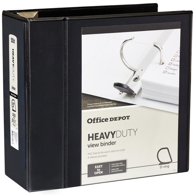 OFFICE DEPOT OD03094 Brand Heavy-Duty View 3-Ring Binder, 5in D-Rings, Black OFFICE DEPOT OD03094 Brand Heavy-Duty View 3-Ring Binder, 5in D-Rings, Black