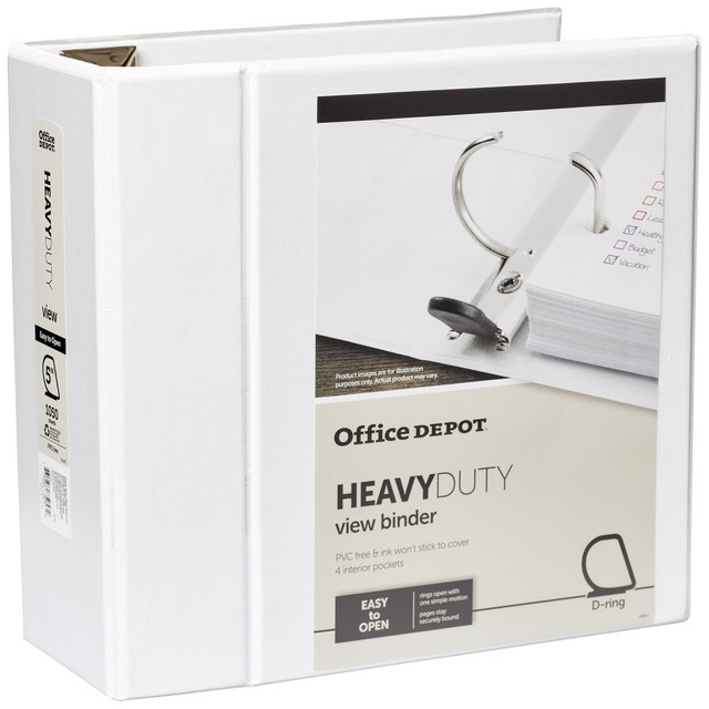 OFFICE DEPOT OD03299 Brand Heavy-Duty View 3-Ring Binder, 5in D-Rings, 49% Recycled, White OFFICE DEPOT OD03299 Brand Heavy-Duty View 3-Ring Binder, 5in D-Rings, 49% Recycled, White