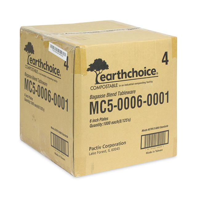 PACTIV EVERGREEN CORPORATION MC500060001 EarthChoice Compostable Fiber-Blend Bagasse Dinnerware, Plate, 6" dia, Natural, 1,000/Carton