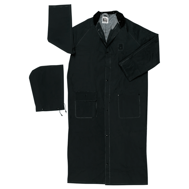 MCR SAFETY 267CX3 Classic Plus Rider Rain Coat, 0.35 mm PVC/Polyester, Black, 60 in 3X-Large