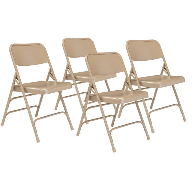OKLAHOMA SOUND CORPORATION National Public Seating 301-4  Steel Triple Brace Folding Chairs, Beige, Pack Of 4