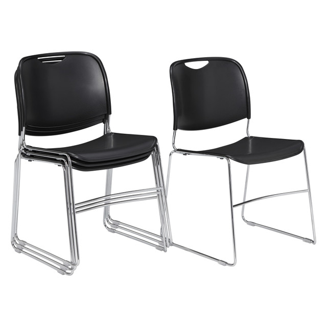 OKLAHOMA SOUND CORPORATION #8505 National Public Seating Hi-Tech Plastic Seat, Stacking Chair, 17 1/2in Seat Width, Black Seat/Chrome Frame, Quantity: 4