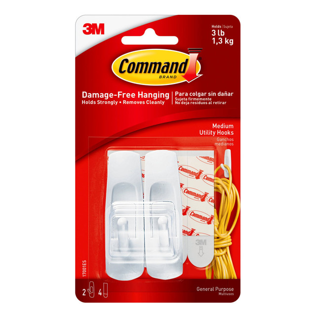 3M CO 17001 Command Medium Utility Hooks, 2 Hooks, 4 White Adhesive Strips, Damage Free Hanging Picture Hangers, No Tools Wall Hanging Strips For Living Spaces 3M CO 17001 Command Medium Utility Hooks, 2 Hooks, 4 White Adhesive Strips, Damage Free Hanging Picture Hangers, No Tools Wall Hanging Strips For Living Spaces