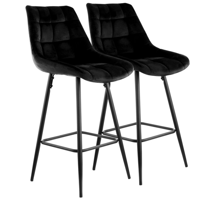 MEGAGOODS, INC. 995116685M Elama Velvet Tufted Bar Chairs, Black/Silver, Set Of 2 Chairs