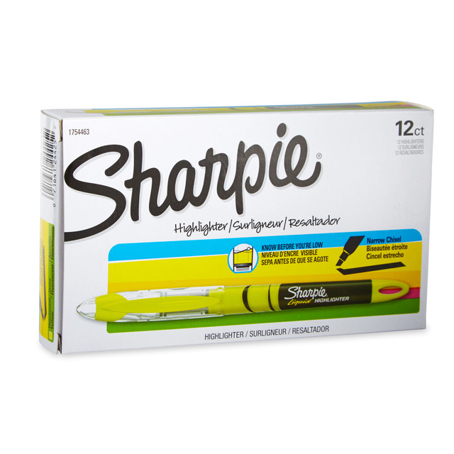NEWELL BRANDS INC. 1754463 Sharpie Liquid Highlighters, Chisel Tip, Fluorescent Yellow, 12 Count NEWELL BRANDS INC. 1754463 Sharpie Liquid Highlighters, Chisel Tip, Fluorescent Yellow, 12 Count