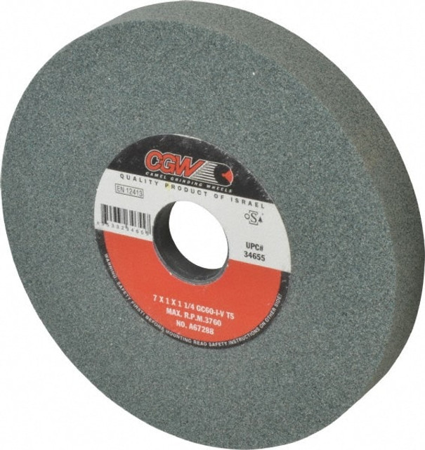 CGW Abrasives 34655 Surface Grinding Wheel: 7" Dia, 1" Thick, 1-1/4" Hole, 60 Grit, I Hardness