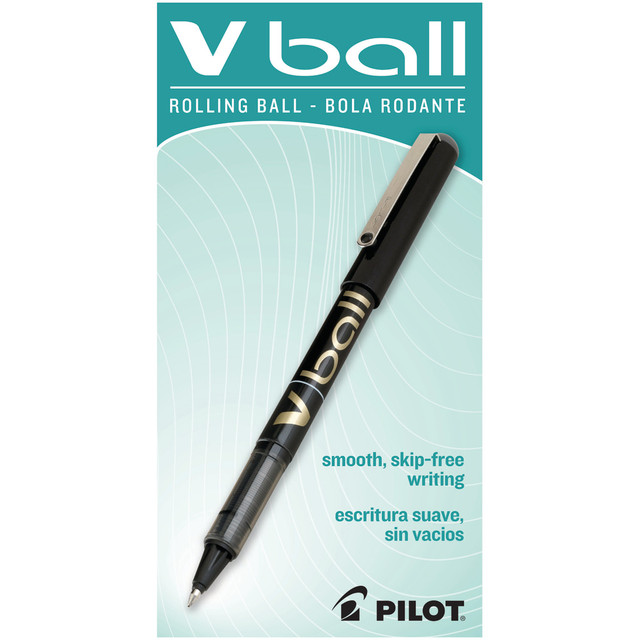 PILOT CORPORATION OF AMERICA 35112 Pilot V-Ball Liquid Ink Rollerball Pens, Fine Point, 0.7 mm, Black Barrel, Black Ink, Pack Of 12 Pens