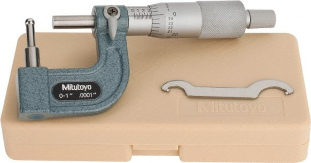 Mitutoyo 115-313 1 Inch Measurement Range, 0.0001 Inch Graduation, Barrel Anvil, Ratchet Stop Thimble, Mechanical Tube Micrometer