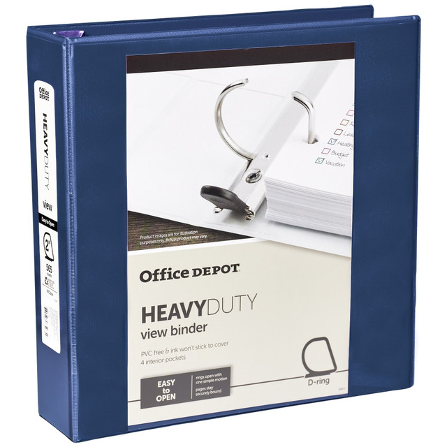 OFFICE DEPOT OD03045 Heavy-Duty View 3-Ring Binder, 2in D-Rings, 49% Recycled, Navy OFFICE DEPOT OD03045 Heavy-Duty View 3-Ring Binder, 2in D-Rings, 49% Recycled, Navy