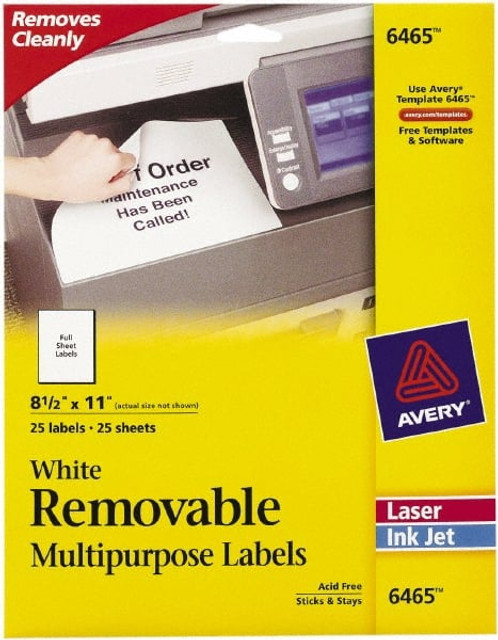 AVERY 06465 Label Maker Label: White, Paper, 11" OAL, 8-1/2" OAW