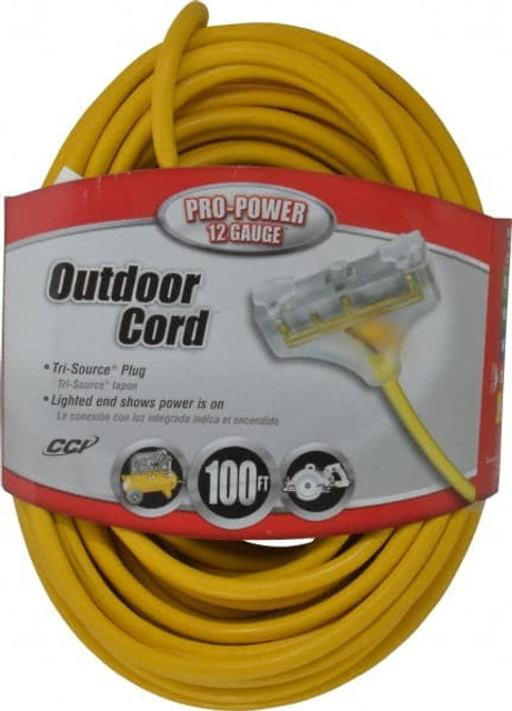 Southwire 4189SW8802 100', 12/3 Gauge/Conductors, Yellow Indoor & Outdoor Extension Cord