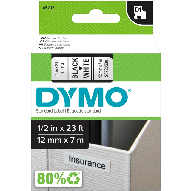 NEWELL BRANDS INC. 45013 DYMO D1 45013 Black-On-White Tape, 0.5in x 23ft NEWELL BRANDS INC. 45013 DYMO D1 45013 Black-On-White Tape, 0.5in x 23ft