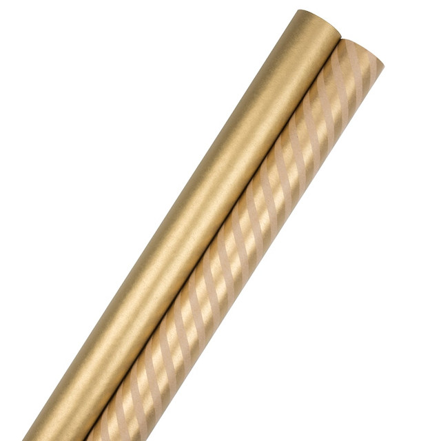 JAM PAPER AND ENVELOPE JAM Paper 165KKS50GOOD  Wrapping Paper, Stripes & Solids Combo, 25 Sq Ft Each, Gold, 2/Pack