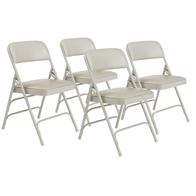 OKLAHOMA SOUND CORPORATION 1302-4 National Public Seating Vinyl Upholstered Triple Brace Folding Chairs, Gray, Pack Of 4 OKLAHOMA SOUND CORPORATION 1302-4 National Public Seating Vinyl Upholstered Triple Brace Folding Chairs, Gray, Pack Of 4
