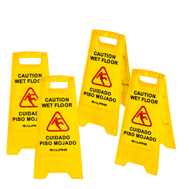 ADIR CORP. Alpine ALP499-4PK  Caution Wet Floor Signs, 24in, Yellow, Pack Of 4 Signs