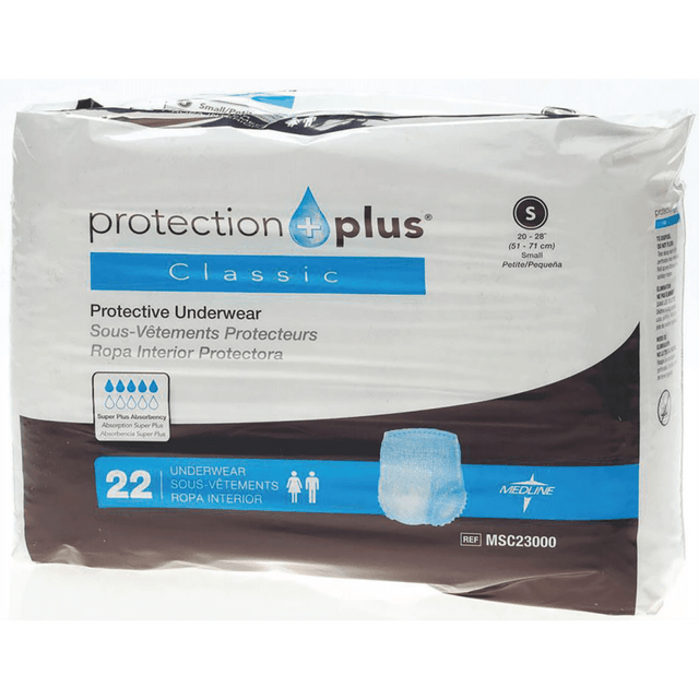 MEDLINE INDUSTRIES, INC. MSC23000 Protection Plus Classic Protective Underwear, Small, 20 - 28in, White, 22 Per Bag, Case Of 4 Bags