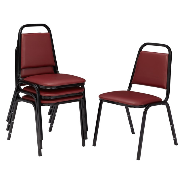 OKLAHOMA SOUND CORPORATION 9108-B-4 National Public Seating Standard Vinyl Padded Banquet Stack Chair, Burgundy/ Black, Pack Of 4