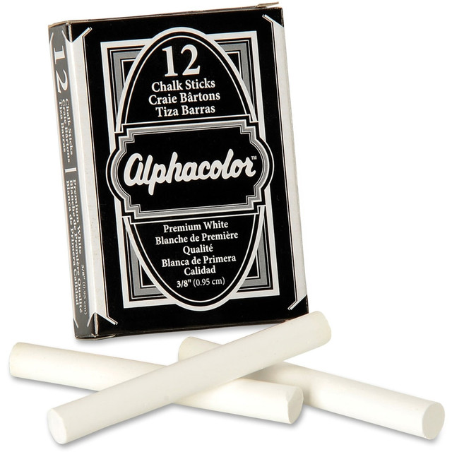 ACCO BRANDS USA, LLC Quartet 314005  Alphacolor Chalk Sticks, 3-1/4in x 3/8in, Premium White, Box Of 12 Sticks