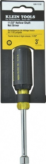 Klein Tools 630-11/32 Nut Driver: 11/32" Drive, Hollow Shaft, Cushion Grip Handle, 6-3/4" OAL