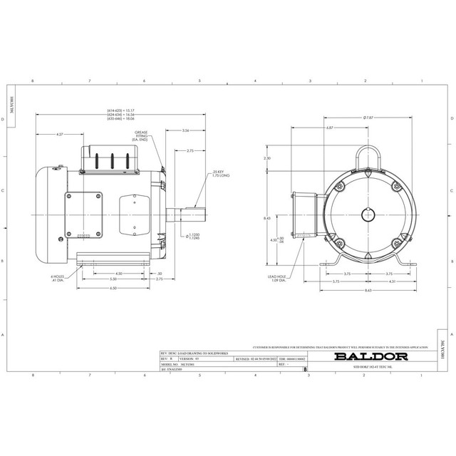 Baldor Reliance L3605TM Single Phase AC Motor: TEFC Enclosure