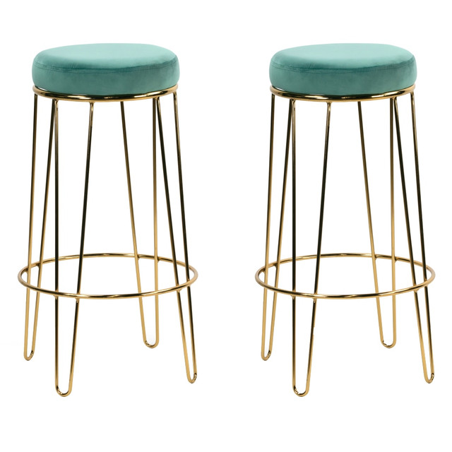 GLAMOUR HOME GHSTL-1354  Angie Bar Stools, Blue/Golden, Set Of 2 Stools