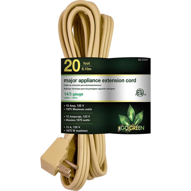 GoGreen Power GG-25620 Power Cords; Cord Type: Replacement Cord ; Overall Length (Feet): 20 ; Cord Color: Brown ; Amperage: 15 ; Voltage: 125 ; Wire Gauge: 14