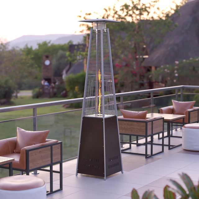 FLASH FURNITURE NANFSDC02BR Sol Stainless-Steel Pyramid 42,000 BTU Outdoor Propane Heater With Wheels, 90inH x 22-1/4inW x 22-1/4inD, Bronze FLASH FURNITURE NANFSDC02BR Sol Stainless-Steel Pyramid 42,000 BTU Outdoor Propane Heater With Wheels, 90inH x 22-1/4inW x 22-1/4inD, Bronze