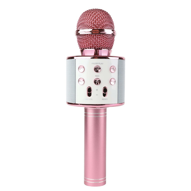 Sing along to your favorite songs with this Vivitar Bluetooth Karaoke Microphone. This karaoke microphone and speaker are Bluetooth compatible so you can connect easily without holding up the party. The microphone also has professional adjustment buttons to help you get the proper sound.  Professional adjustment buttons offer more control.  Reverb can be adjusted by the microphone.  Dynamic 2-in-1 Bluetooth wireless microphone and speakers for convenience.  Compatible with Bluetooth-enabled smartphones.  Can be used as a wireless speaker, voice recorder and a loudspeaker.