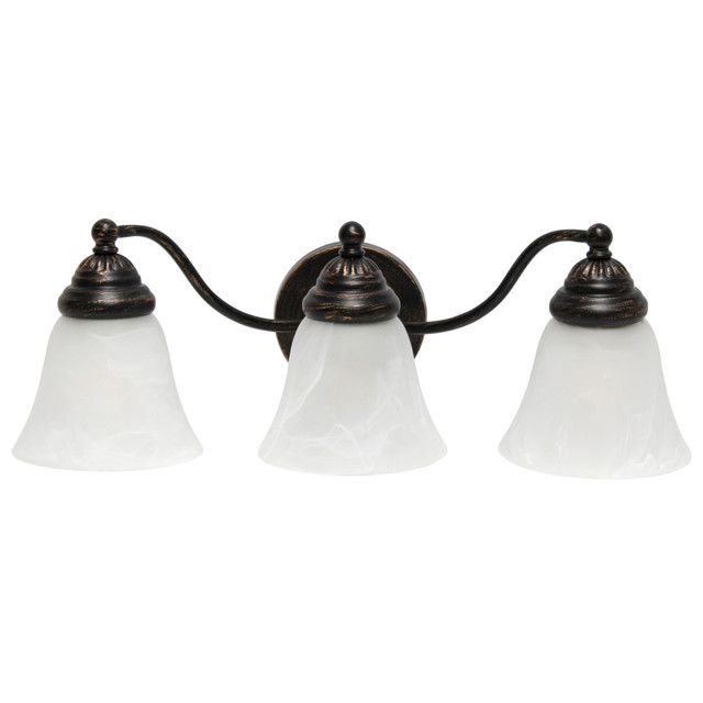 ALL THE RAGES INC LHV-1003-OR Lalia Home Essentix 3-Light Wall Mounted Curved Vanity Light Fixture, 7-1/2inW, Alabaster White/Oil Rubbed Bronze