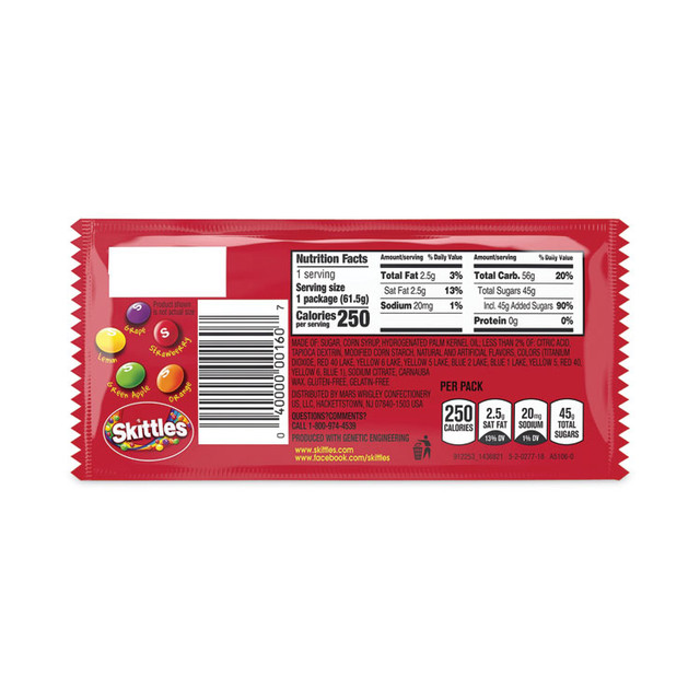 MARS, INC. Skittles® 20900148 Chewy Candy, Original, 2.17 oz Bag, 36 Bags/Carton