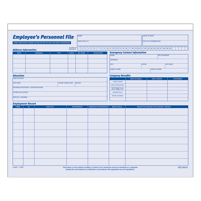 TOPS BUSINESS FORMS 9287ABF Adams Employee Record Folders, 9 1/2in x 11 3/4in, Folded, Pack Of 20 TOPS BUSINESS FORMS 9287ABF Adams Employee Record Folders, 9 1/2in x 11 3/4in, Folded, Pack Of 20