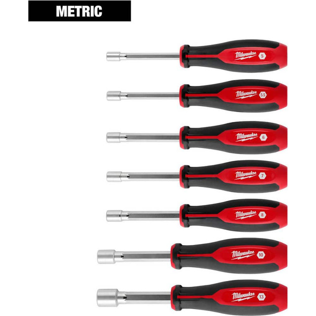 Milwaukee Tool 48-22-2448 Nutdriver Sets; Drive Size: 5 mm; 5.5 mm; 8 mm; 10 mm; 13 mm ; Handle Type: Tri-Lobe ; Shaft Type: Hollow ; Container Type: None ; Shaft Length (Inch): 4 ; Overall Length (Decimal Inch): 10.4300