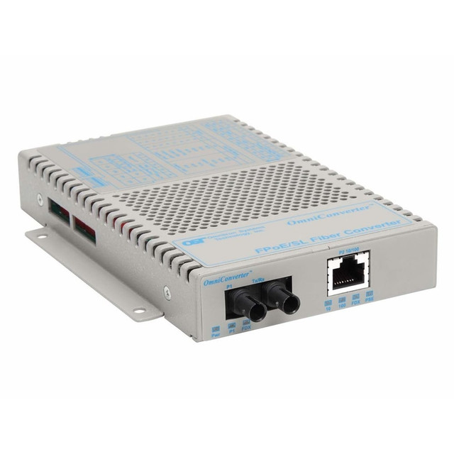 OMNITRON SYSTEMS TECHNOLOGY, INC. 9341-1-19W Omnitron OmniConverter SL 10/100 PoE Ethernet Fiber Media Converter Switch RJ45 ST Single-Mode 30km Wide Temp - 1 x 10/100BASE-TX; 1 x 100BASE-LX; DC Powered; Lifetime Warranty