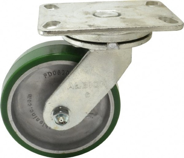 Albion 72PD06201S Swivel Top Plate Caster: Polyurethane, 6" Wheel Dia, 2" Wheel Width, 1,230 lb Capacity, 7-1/2" OAH