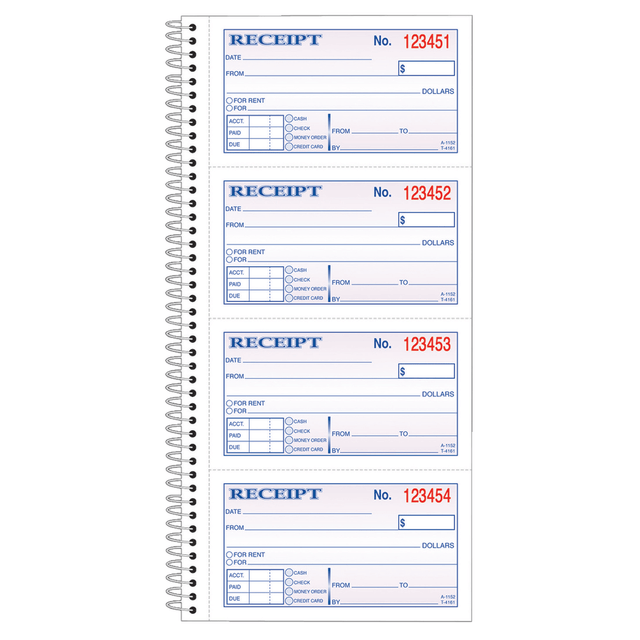 TOPS BUSINESS FORMS Adams SC1152  Carbonless 2-Part Spiral Money/Rent Receipt Book, 11in x 5 1/4in, Book Of 200 Sets