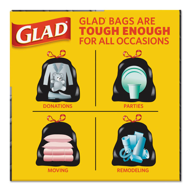 CLOROX SALES CO. Glad® 78966 Drawstring Large Trash Bags, 30 gal, 1.05 mil, 30" x 33", Black, 15 Bags/Box, 6 Boxes/Carton