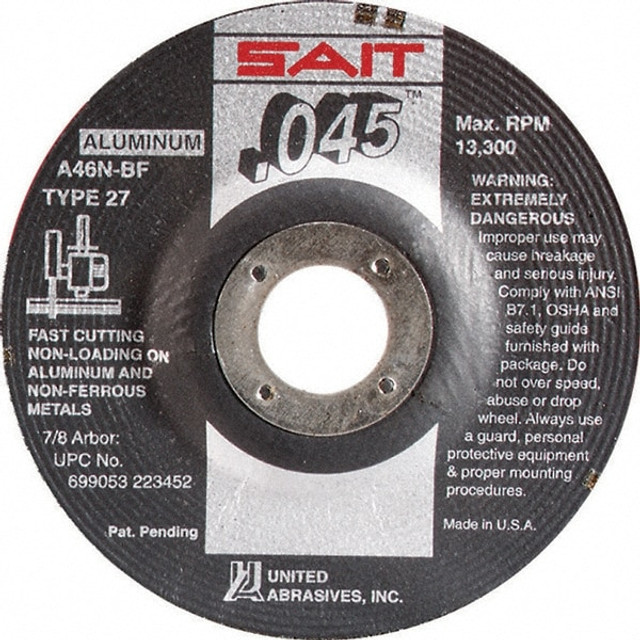 Sait 22360 Depressed Center Wheel: Type 27, 6" Dia, 0.045" Thick, Aluminum Oxide