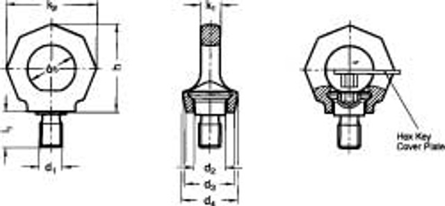 J.W. Winco 581-M20-B Swiveling Lifting Eye Bolt: With Shoulder, M20 x 2.50 Thread, Grade 10.9 Forged Steel & Steel