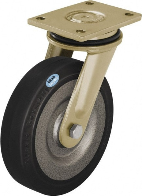 Blickle 44016 Swivel Top Plate Caster: Solid Rubber, 10" Wheel Dia, 2-23/64" Wheel Width, 1,870 lb Capacity, 12" OAH