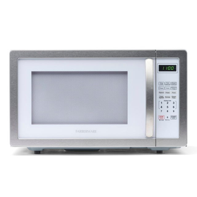 ENGLEWOOD MARKETING LLC FMO11AHTPLB Farberware Classic 1.1 Cu Ft Countertop Microwave, White/Platinum